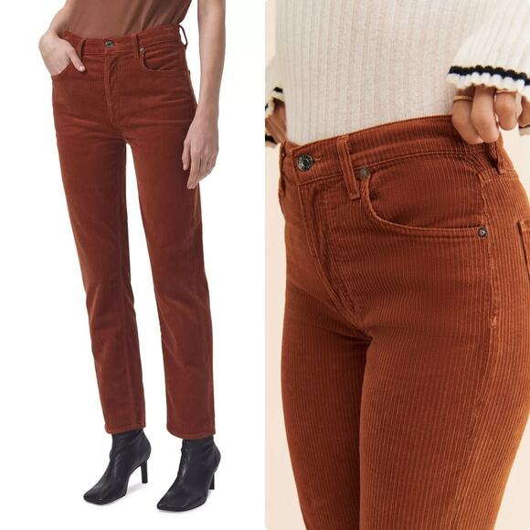 NWT $228 AGOLDE 28 Riley High Rise Corduroy Ankle Straight Jeans - Picture 1 of 2
